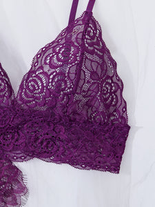 Erytheia   Eyelash Lace 3-Piece Lingerie and Robe Set