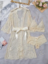 Load image into Gallery viewer, Erytheia   Eyelash Lace 3-Piece Lingerie and Robe Set
