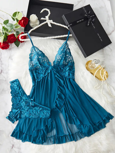 Calliope - Mesh and Lace Halter Dress Set
