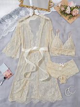 Load image into Gallery viewer, Erytheia   Eyelash Lace 3-Piece Lingerie and Robe Set